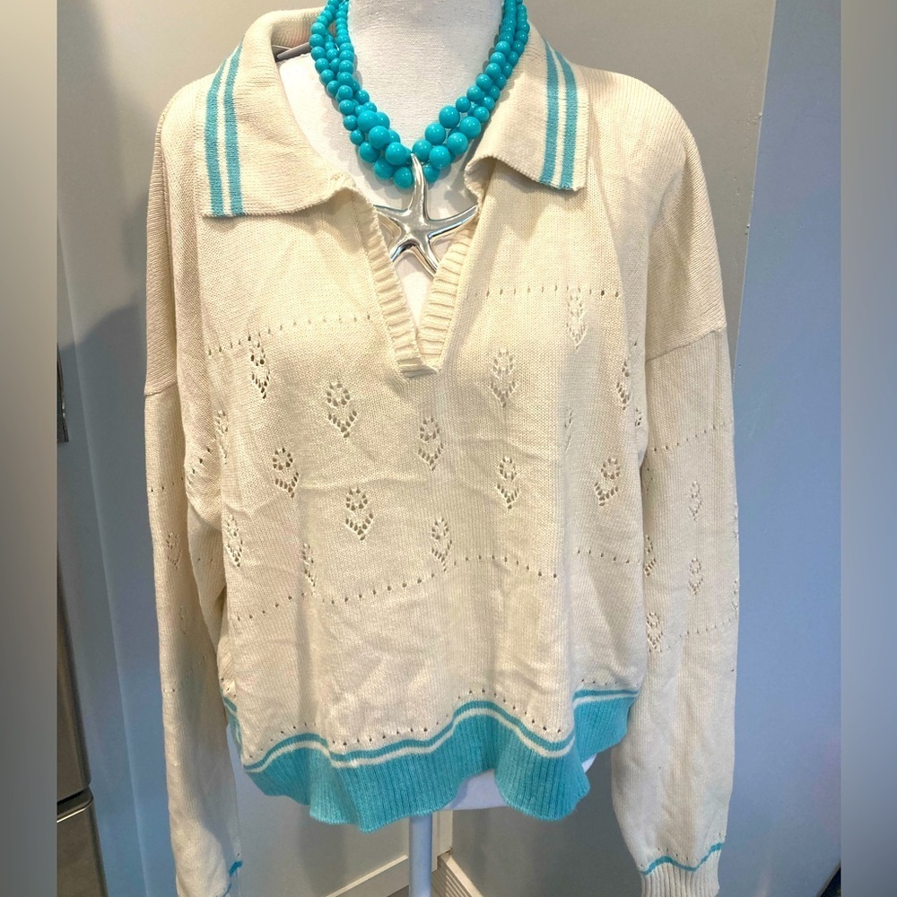 NORDSTROMS Bp pullover, v neck collared sweater. 100% cotton. Size 1X . Ivory